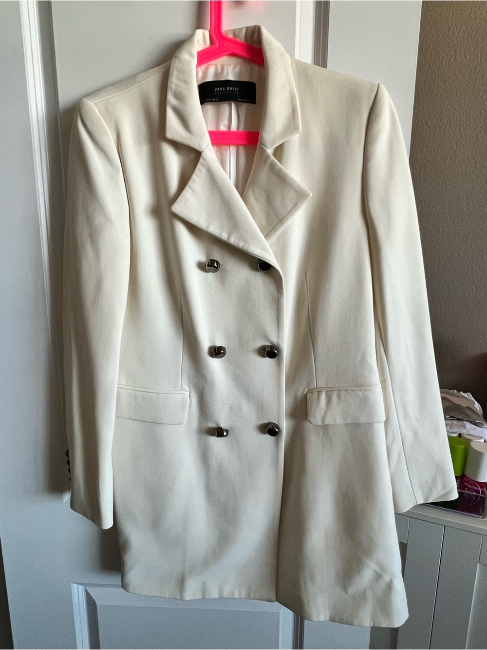 Zara Cream Double-Breasted Pea Coat